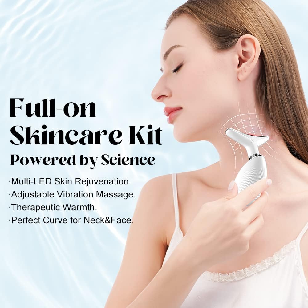 Facial Massager for Face and Neck, Red-Light-Therapy-for-Face and Neck, Face culpting Wand with 7 Color, at-Home Face Tool for Skin Care (White)