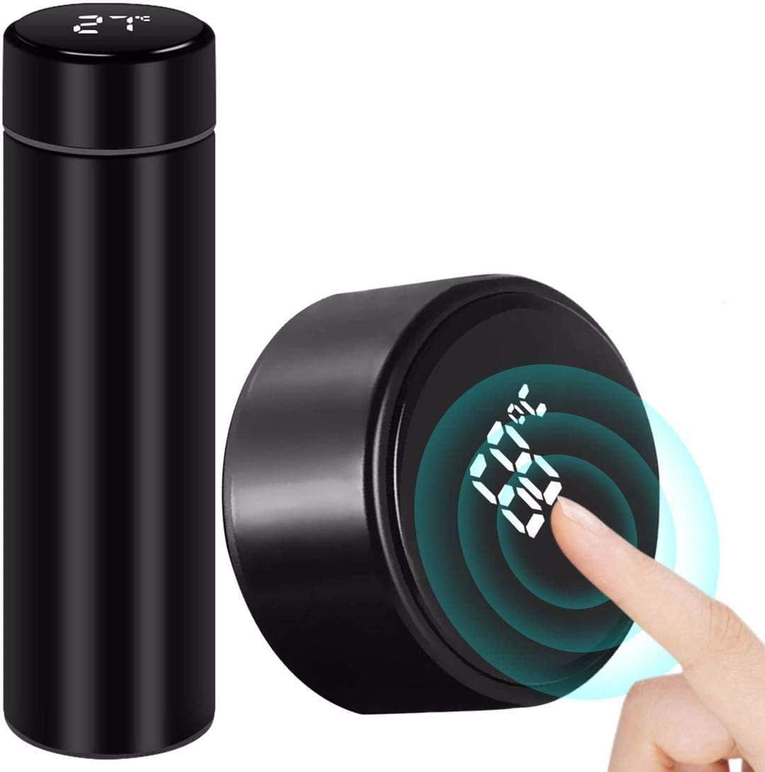 500ml Smart Water Bottle with LED Display - Vacuum Insulated Stainless Steel Travel Mug, 2-Year Battery Life, Black