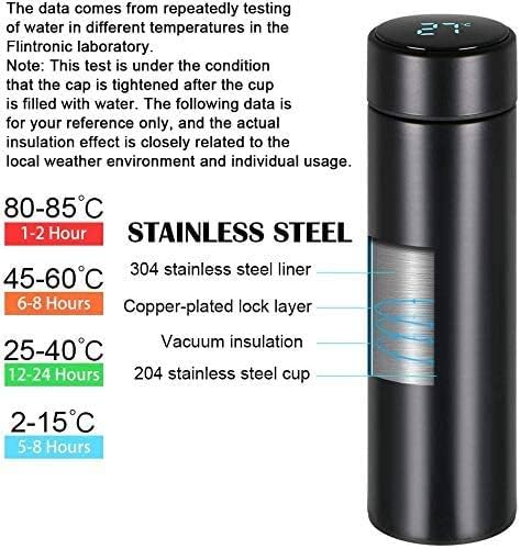 500ml Smart Water Bottle with LED Display - Vacuum Insulated Stainless Steel Travel Mug, 2-Year Battery Life, Black